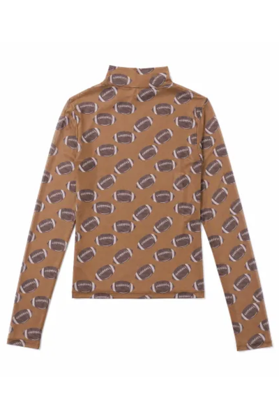 Women Spring Football Print Sheer Mesh Mock Neck Top