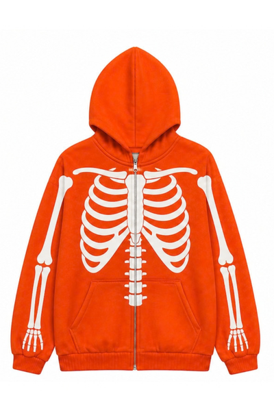 Unisex Fall Clothing Halloween Pumpkin Bat Zip Hoodie