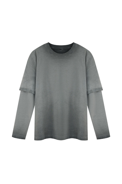 Men Fall Clothing Vintage Washed Layered Long Sleeve Tee