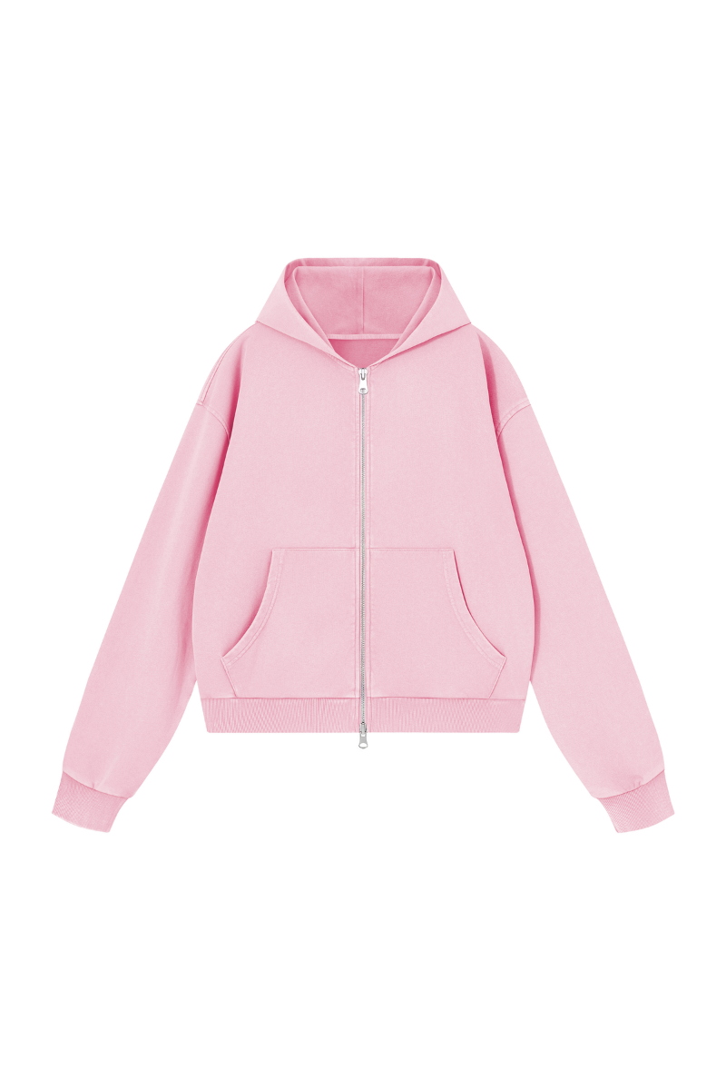 Unisex Fall Washed Vintage Boxy Double Zip Hoodie