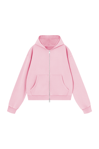 Unisex Fall Washed Vintage Boxy Double Zip Hoodie