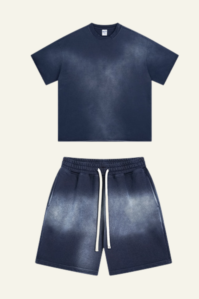 Men's Cotton Gradient Set: Loose-fitting T-shirt And Short