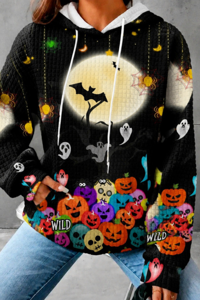 Unisex Fall Clothing Halloween Waffle Knit Graphic Hoodie