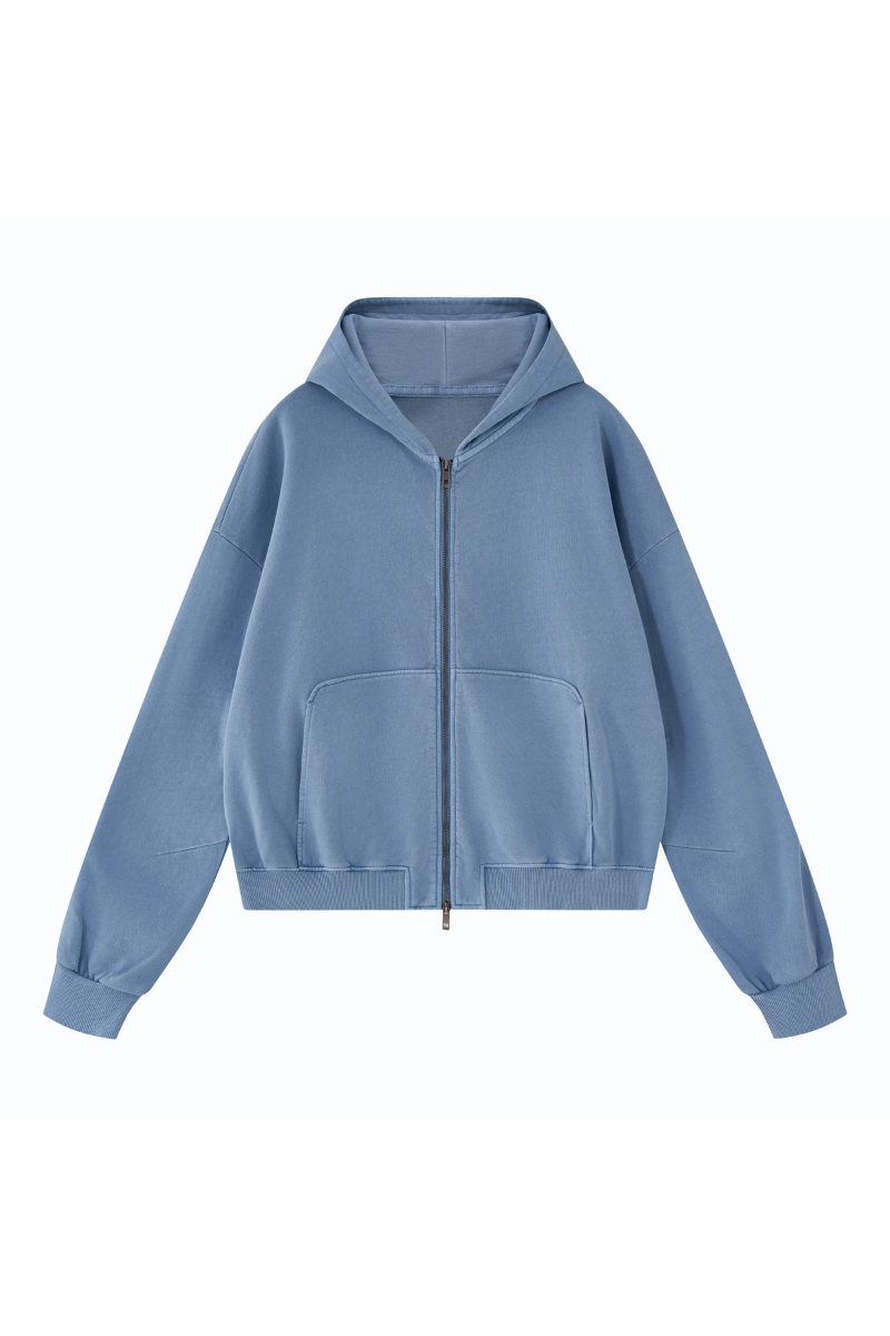 Unisex Fall Clothing Boxy Cropped Two-Way Zip Cotton Hoodie