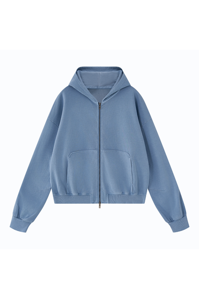 Unisex Fall Clothing Boxy Cropped Two-Way Zip Cotton Hoodie