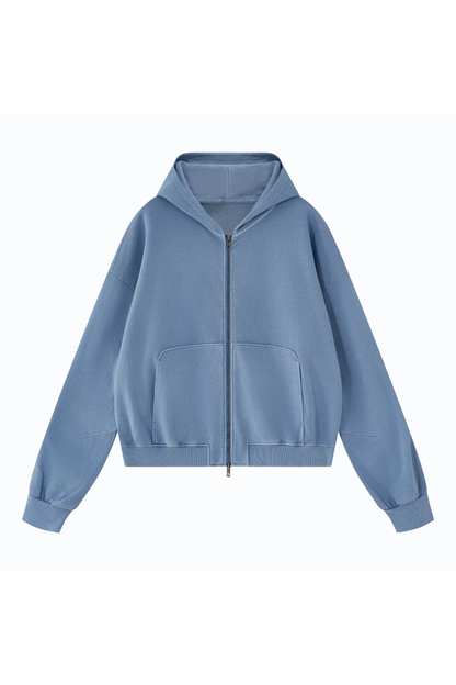 Unisex Fall Clothing Boxy Cropped Two-Way Zip Cotton Hoodie