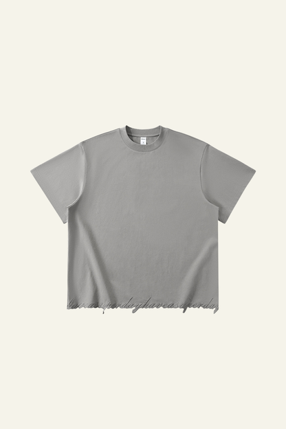 Men's Streetwear  Embroidered Raw-Edge Drop-Shoulder T-Shirt