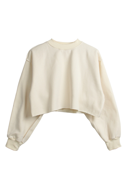 Women Spring Raw Hem Exposed Seam Cropped Sweatshirt