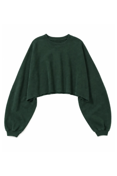 Women Spring Lightweight Cropped Batwing Long Sleeve Top