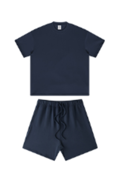 Unisex Summer Heavy Solid Outdoor Street Tee & Shorts Set
