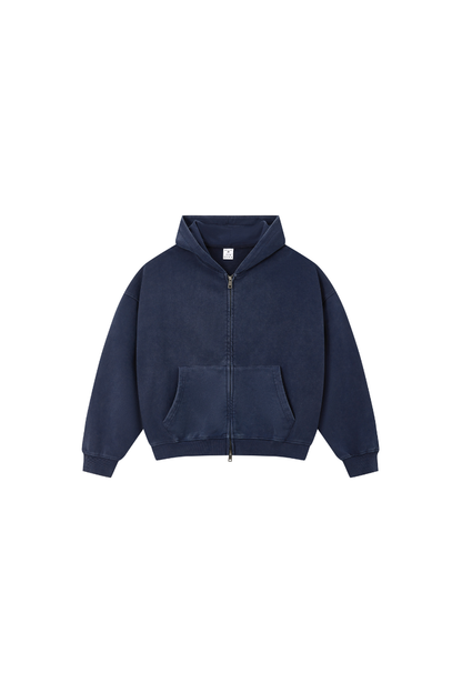 Men Fall Clothing Snow Wash Brushed Fleece Zip Hoodie