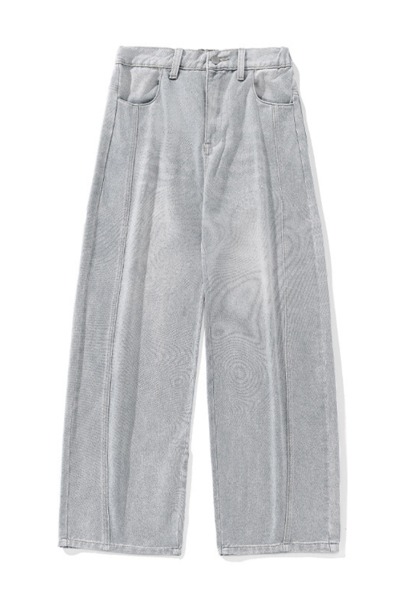 Men's Spring  Vintage Washed Panel Curved Loose Jeans