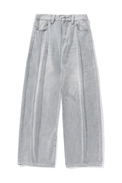 Men's Spring  Vintage Washed Panel Curved Loose Jeans