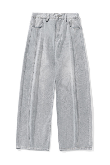 Men's Spring  Vintage Washed Panel Curved Loose Jeans