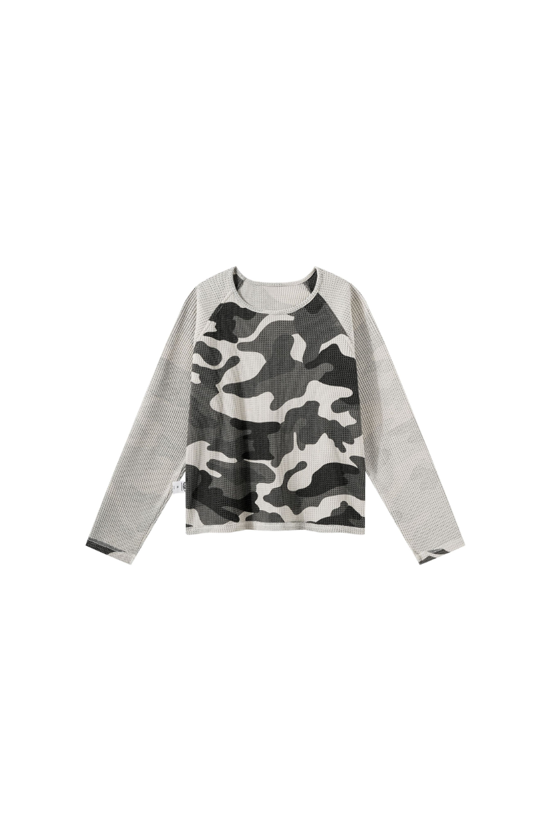 Unisex All Season Camo Waffle Raglan Long Sleeve Top