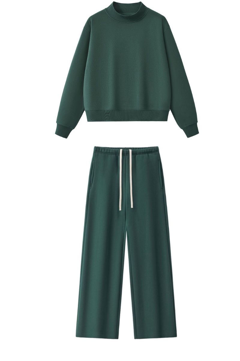 Women Fall Mock Neck Sweatshirt Wide Leg Pants Set