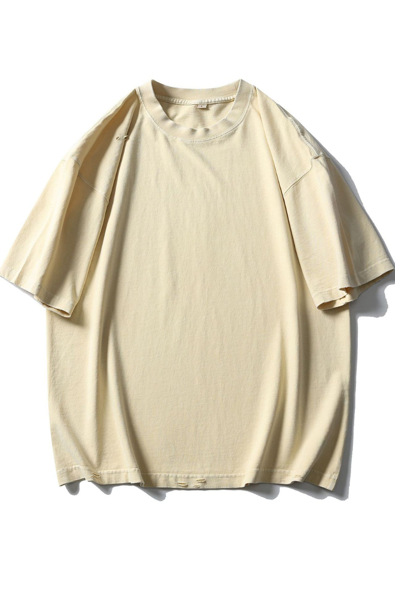 Men's Cotton Washed Distressed Hole Crewneck Tee