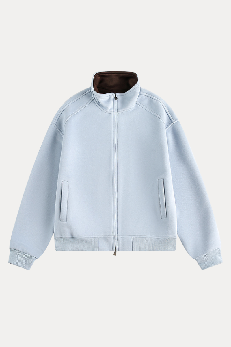 Unisex American Retro Stand Collar Zip Loose Hoodie Cleanfit