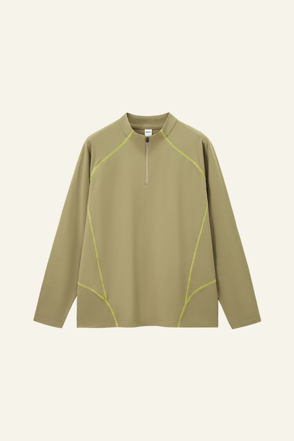 Men's Streetwear Stand Collar Half Zipper Long-Sleeve T-shirt