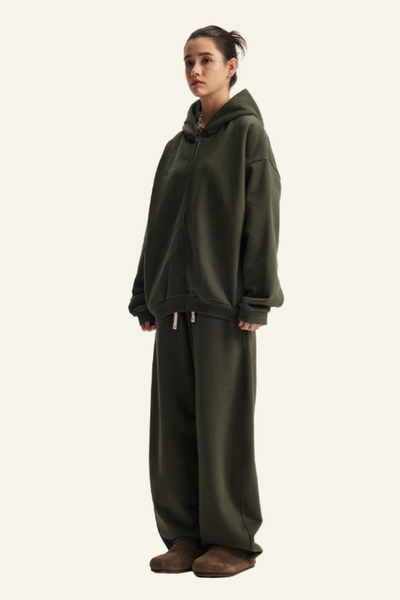 Women's Set:Fleece-lined Zipper Jacket & Curved-blade Pants