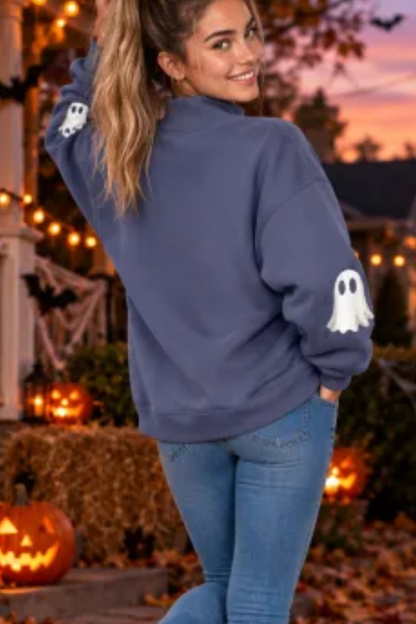 Women Fall Clothing Halloween Ghost Mock Neck Sweatshirt