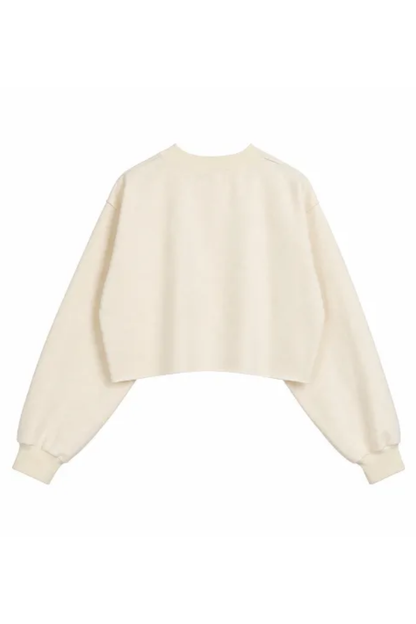Women Spring Raw Hem Exposed Seam Cropped Sweatshirt
