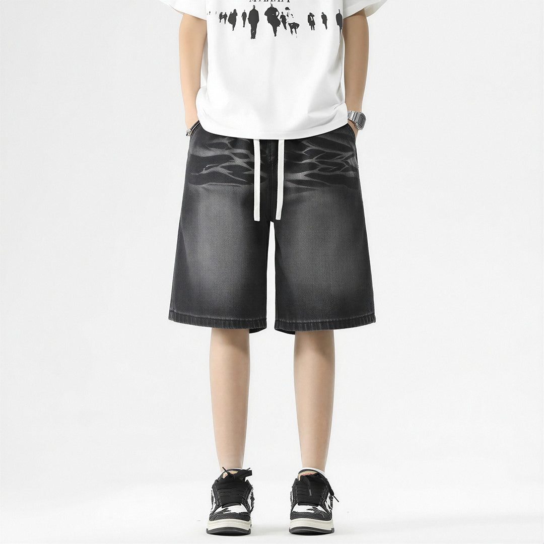 Men's Summer Gradient Tie-Dye Drawstring Denim Shorts