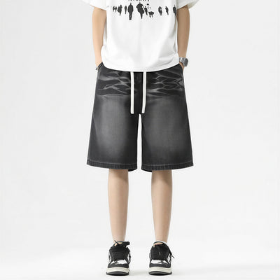 Men's Summer Gradient Tie-Dye Drawstring Denim Shorts