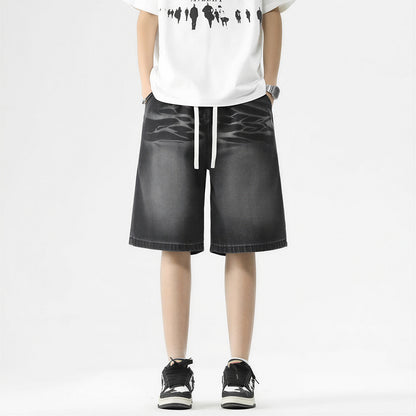 Men's Summer Gradient Tie-Dye Drawstring Denim Shorts