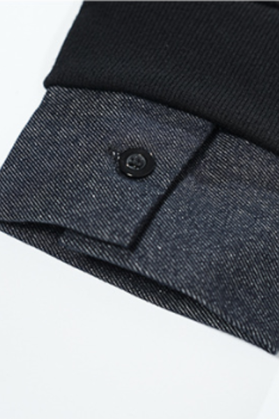 Men's Fall Winter Fleece-Lined Denim-Collar Polo Sweatshirt