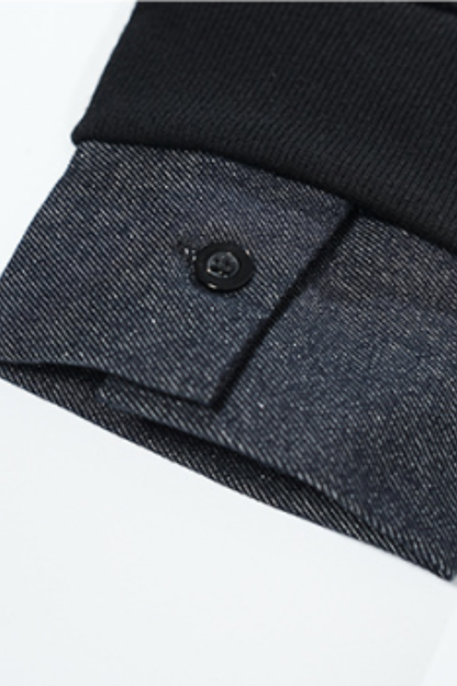 Men's Fall Winter Fleece-Lined Denim-Collar Polo Sweatshirt