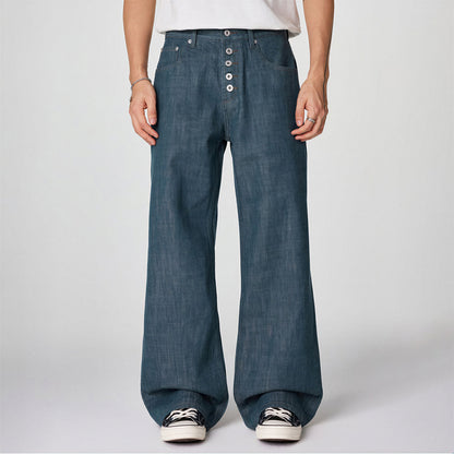 Men's Spring Cotton Button Fly Wide-Leg Flare Denim Jeans