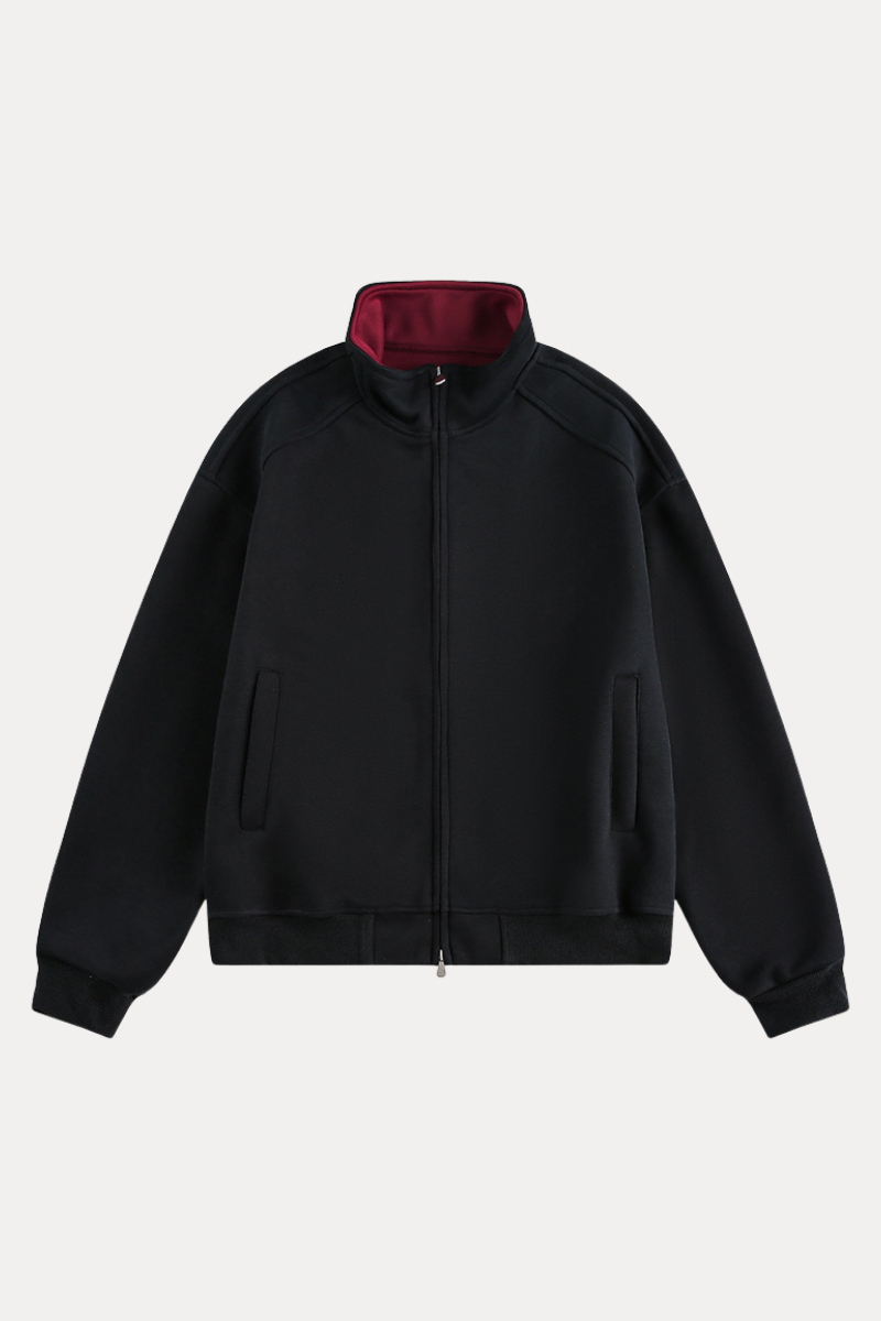 Unisex American Retro Stand Collar Zip Loose Hoodie Cleanfit
