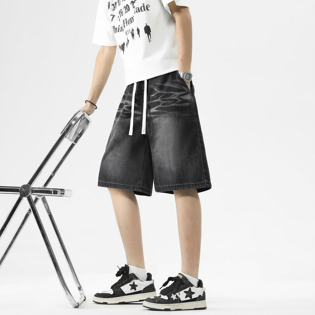 Men's Summer Gradient Tie-Dye Drawstring Denim Shorts