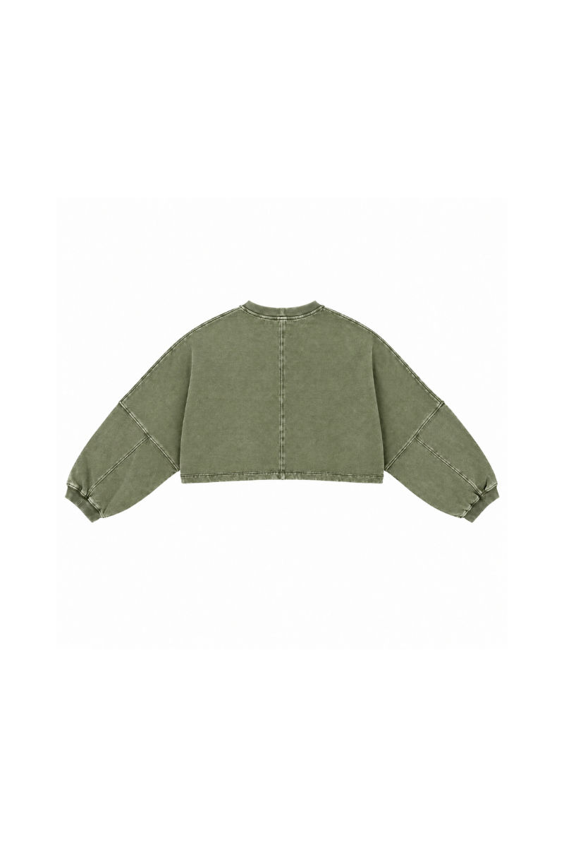 Women Fall Clothing Boxy Washed Raw Hem Cropped Sweatshirt