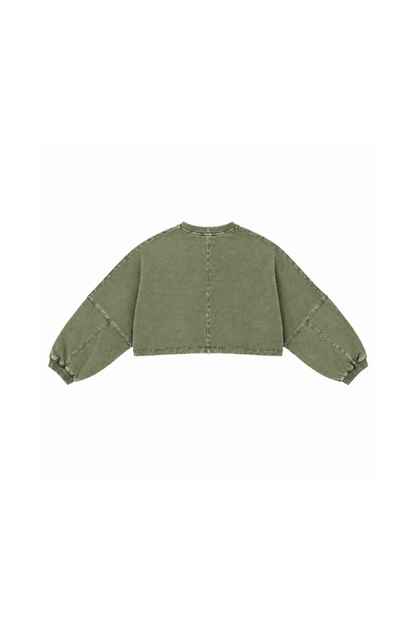 Women Fall Clothing Boxy Washed Raw Hem Cropped Sweatshirt