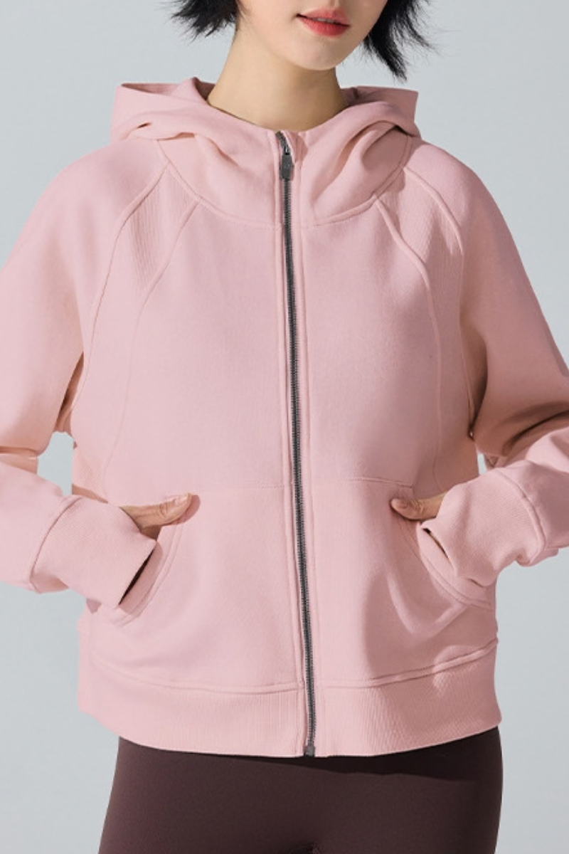 Women Fall Clothing Cozy Thermal Fleece Hooded Zip Jacket