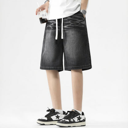 Men's Summer Gradient Tie-Dye Drawstring Denim Shorts