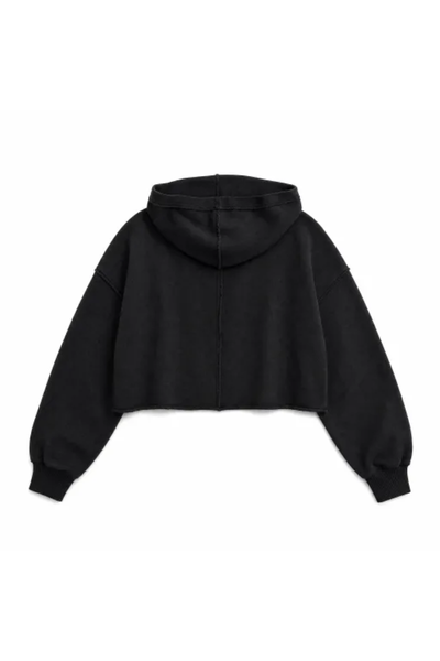 Women Spring Raw Edge V Neck Cropped Pullover Hoodie