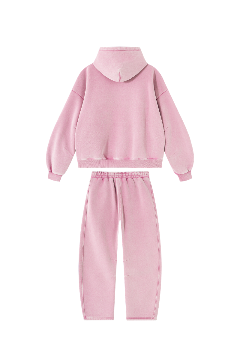 Men Fall Clothing Faded Fleece Hoodie & Wide-Leg Pants Set