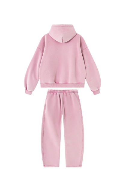 Men Fall Clothing Faded Fleece Hoodie & Wide-Leg Pants Set