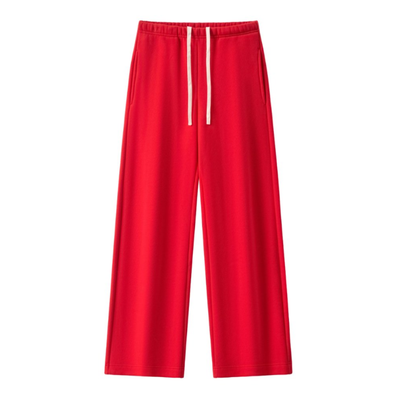 Unisex Spring Cotton Wide-Leg Drawstring Pocket Sweatpants