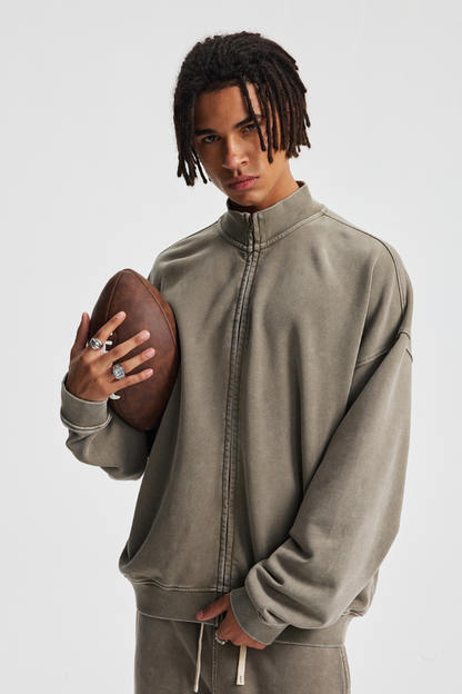 Men's Cotton Streetwear Wax-Dyed Washed Stand Collar Distressed Jacket