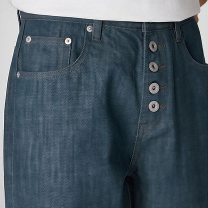Men's Spring Cotton Button Fly Wide-Leg Flare Denim Jeans
