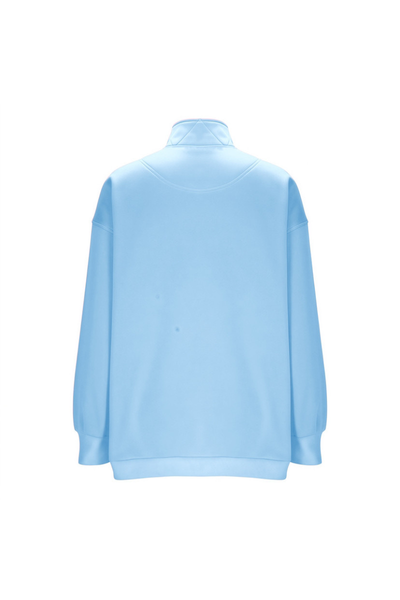 Women Fall Half Zip Snap Button Kangaroo Pocket Sweatshirt