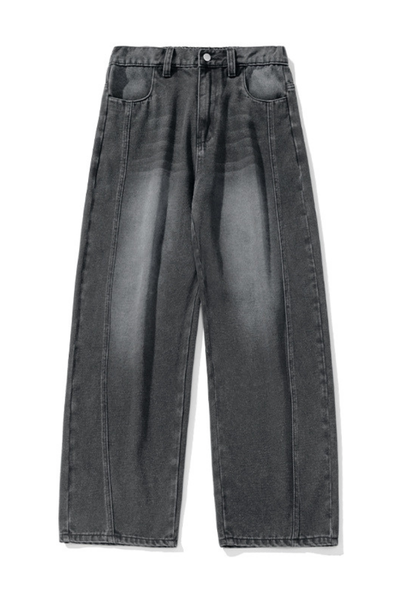 Men's Spring  Vintage Washed Panel Curved Loose Jeans