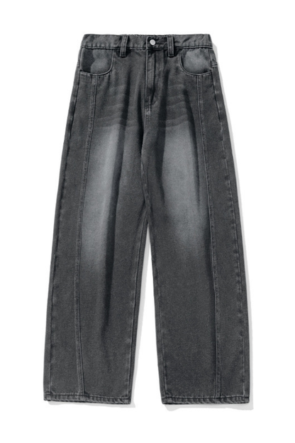 Men's Spring  Vintage Washed Panel Curved Loose Jeans
