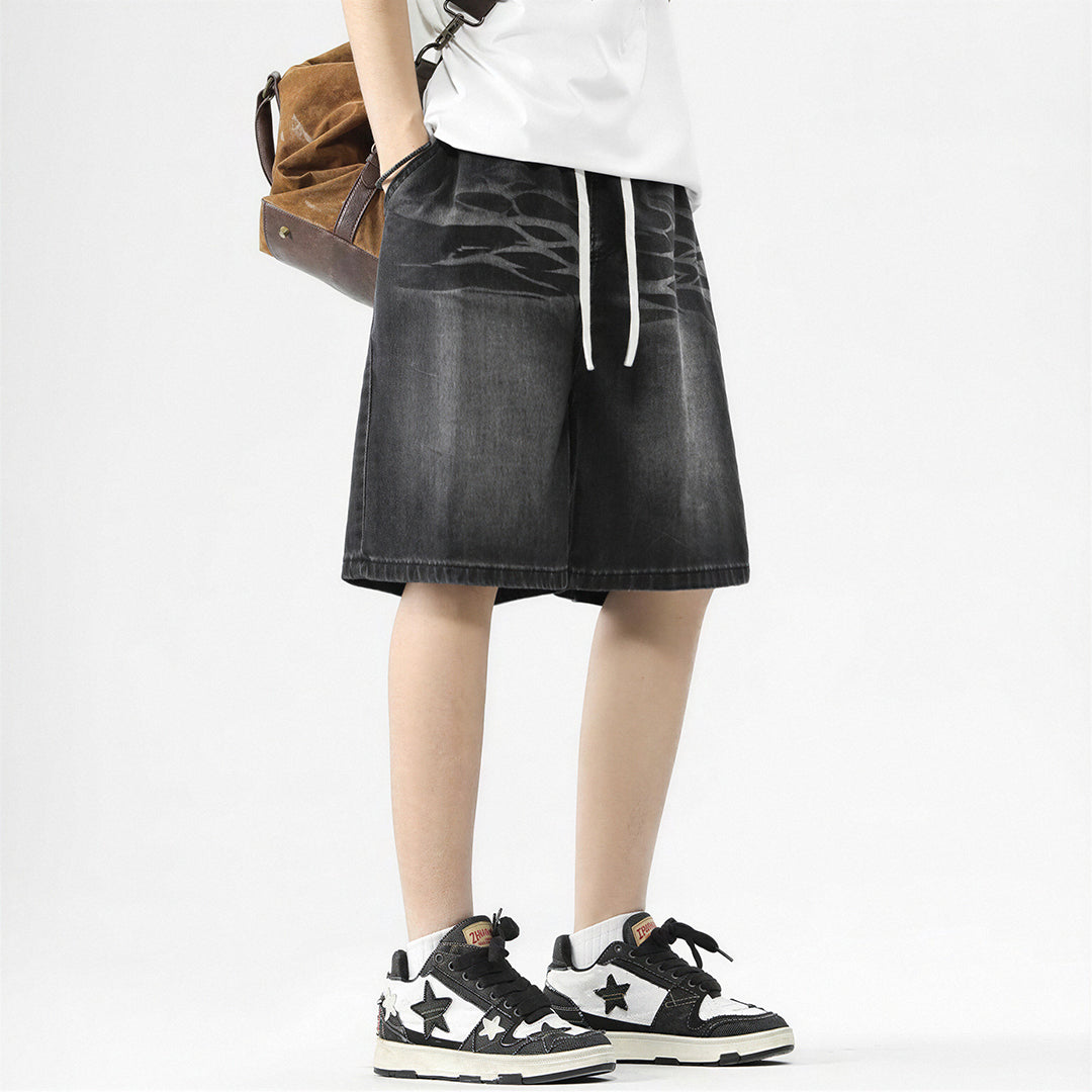 Men's Summer Gradient Tie-Dye Drawstring Denim Shorts