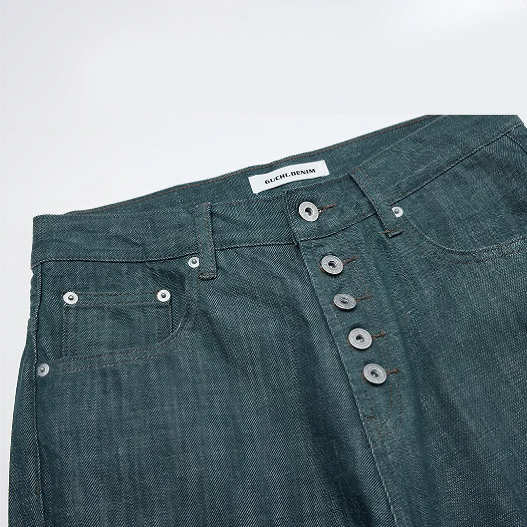 Men's Spring Cotton Button Fly Wide-Leg Flare Denim Jeans