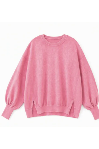 Women Fall Clothing Washed Loose Crew Neck Sweatshirt